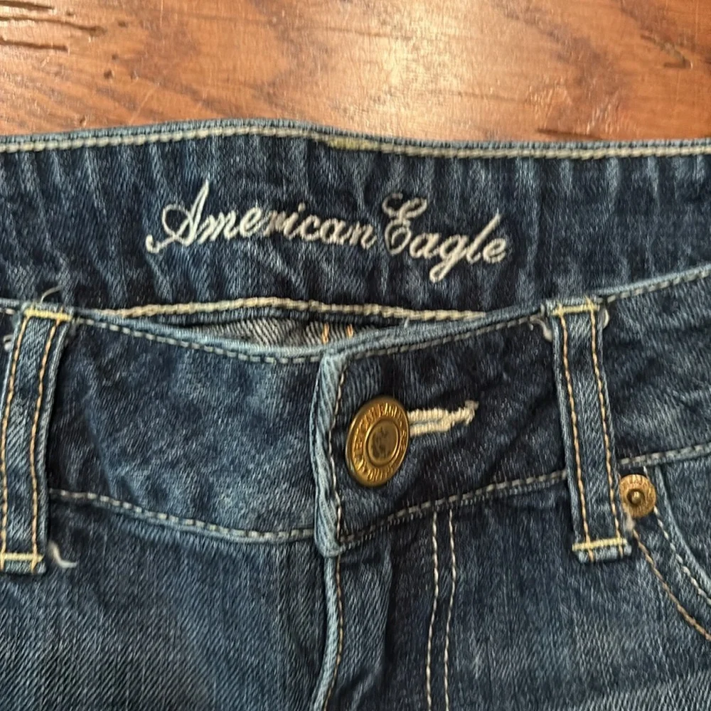 American Eagle Outfitters Blue and Gold Jean Shorts Distressed - Picture 2 of 5
